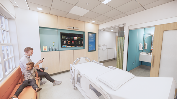 Image depicting the patient room, viewed from the exterior wall