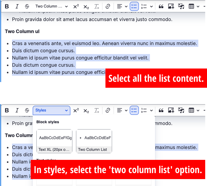 how to apply two column style