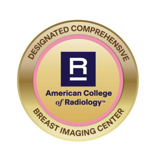 A gold icon reading "Designated Comprehensive Breast Imaging Center" by the American College of Radiology.