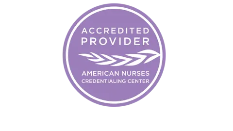 A lavender purple emblem for Accredited Providers of the American Nurses Credentialing Center.