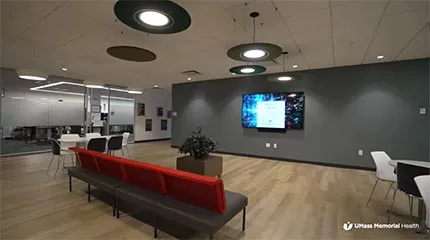 The lobby of the Digital Hub is a modern space that fosters innovation.