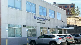 View of Harrington's Cancer Center from the parking lot.