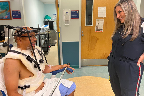 Robert Bauer, who was injured in a small plane crash in Stow, MA, reunited with Flight Nurse Andrea Knox, on the day he was being released from UMass Memorial Medical Center.